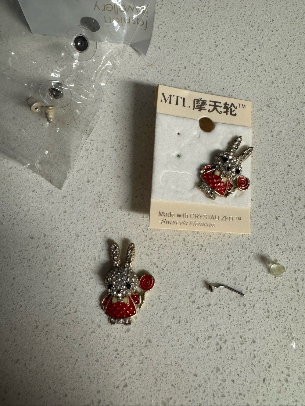 *damaged read description* Lollipop Bunny Rabbit Crystal Kawaii Earrings